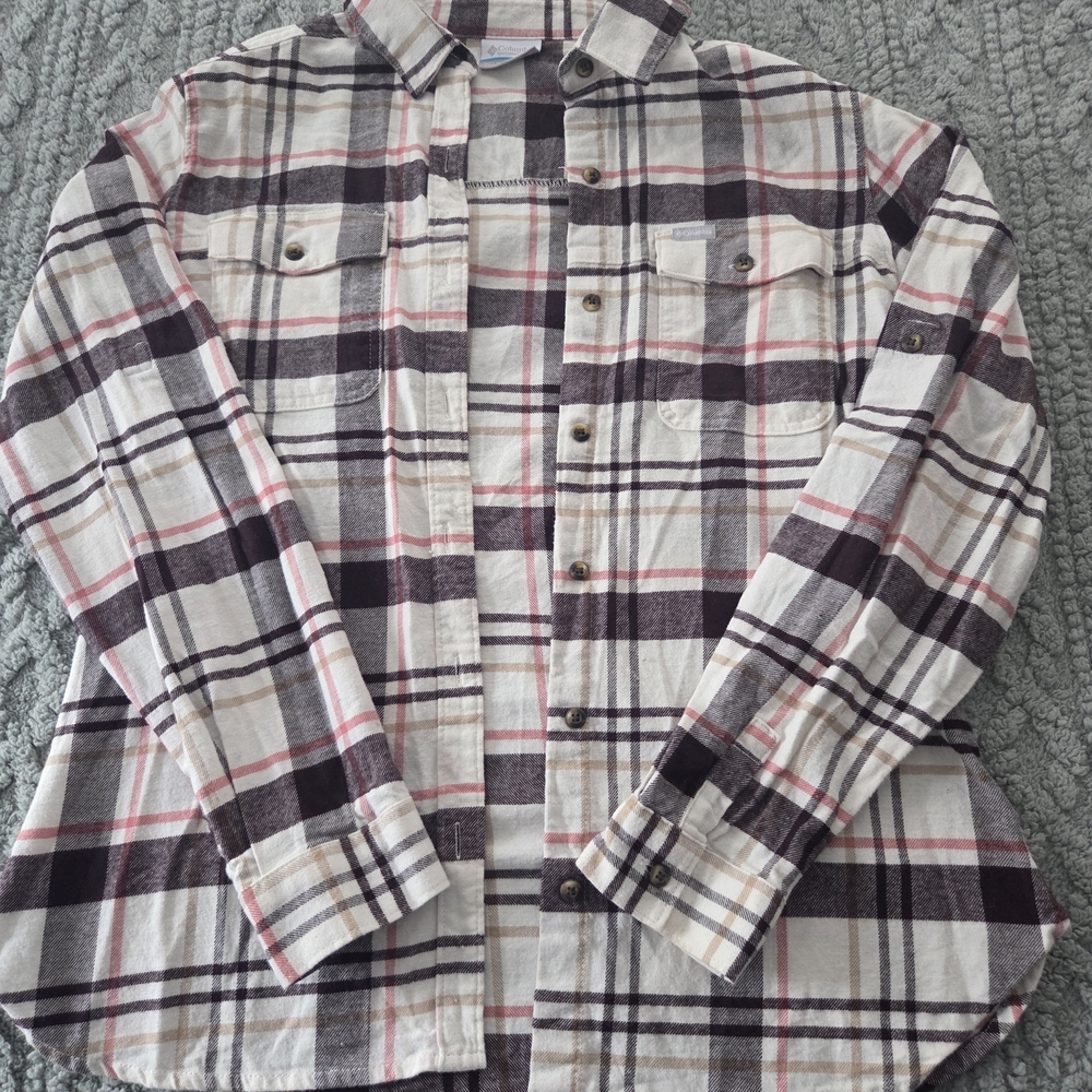 Columbia Casual Plaid Shirt - Black, White, and Red